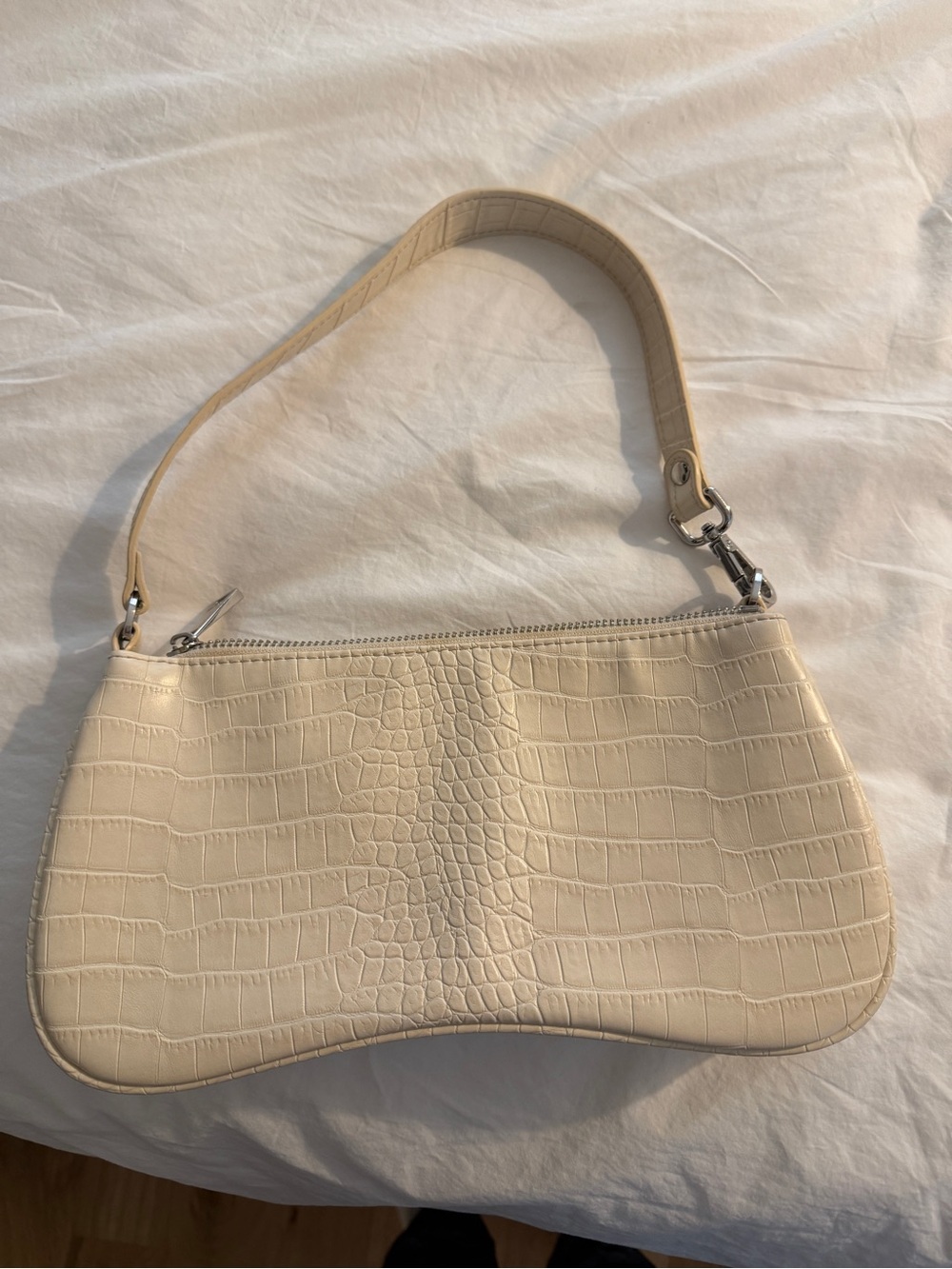 JW PEI Cream Croc-Embossed Shoulder Bag